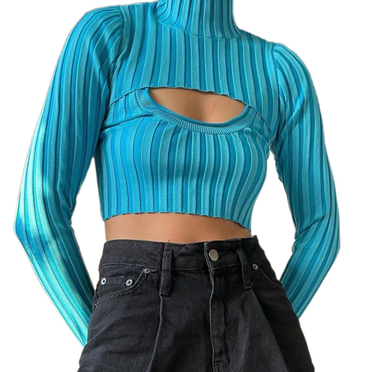 Sexy High Neck Knitted Women Short Tops Suits-Shirts & Tops-Free Shipping at meselling99