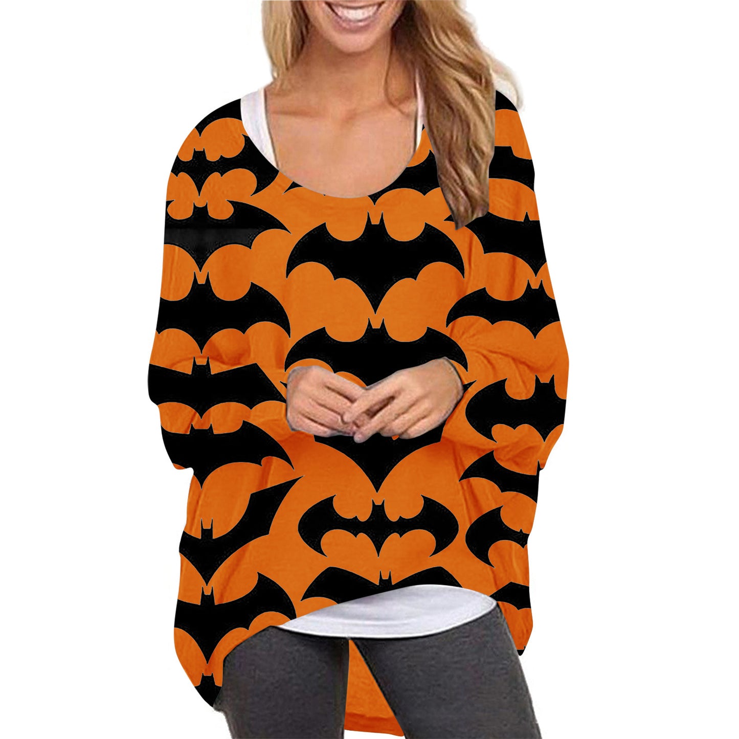 Women Halloween Pumpkin Print Long Sleeves Tops-For Halloween-Bat-S-Free Shipping at meselling99