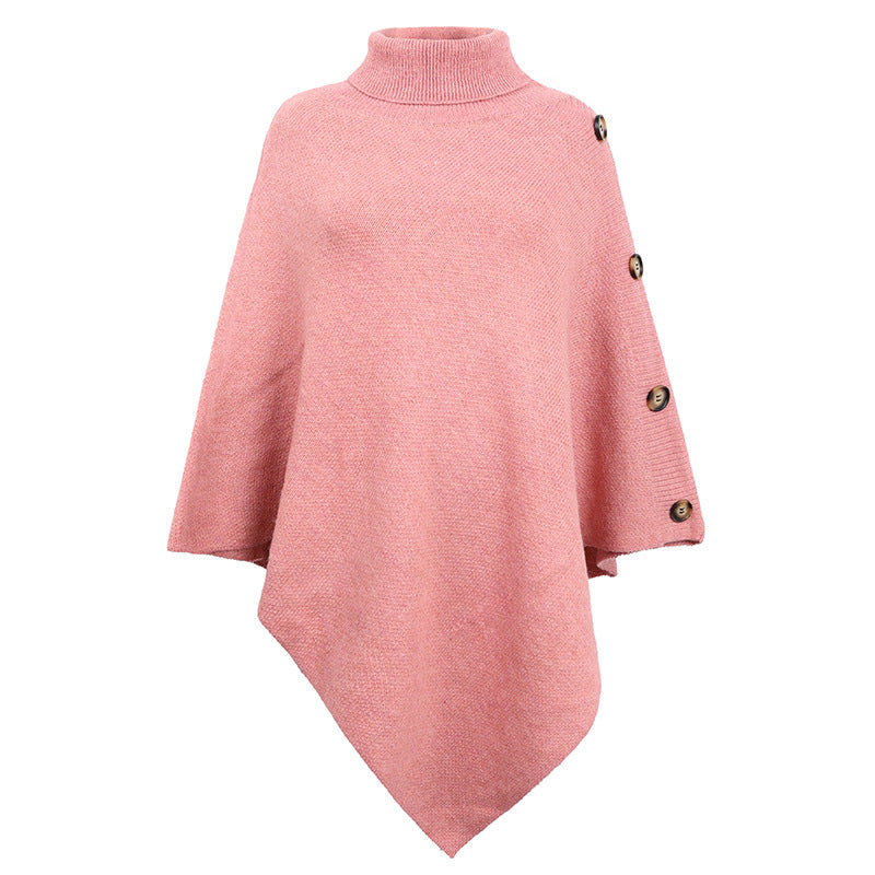 Winter High Neck Knitted Women Cape Coats-Shirts & Tops-Pink-One Size-Free Shipping at meselling99