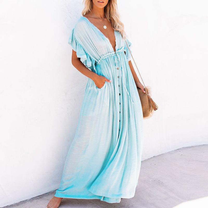 Classy Summer Beach Simple Long Dress-Maxi Dresses-Light Blue-One Size-Free Shipping at meselling99