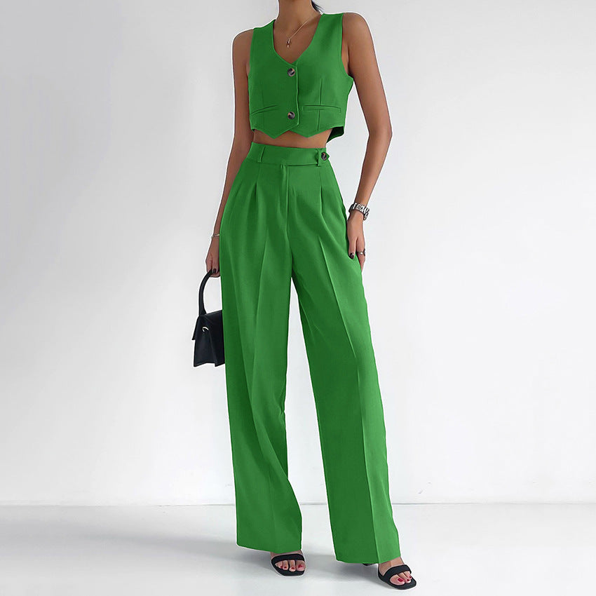Casual Summer Sleeveless Vest and Long Pants Suits-Suits-Green-S-Free Shipping at meselling99