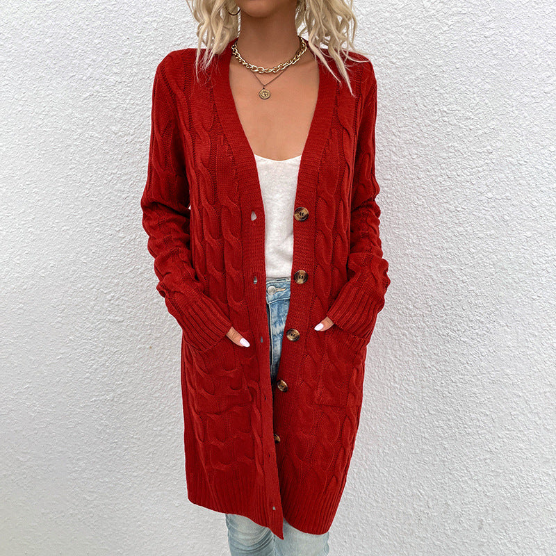 Casual Twist Design Long Cardigan Sweaters for Women-Coats & Jackets-Red-S-Free Shipping at meselling99