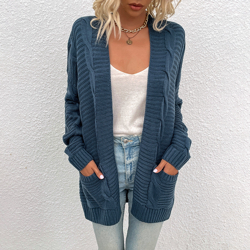 Fashion Twist Design Knitted Long Cardigan Sweaters-Shirts & Tops-Blue-S-Free Shipping at meselling99