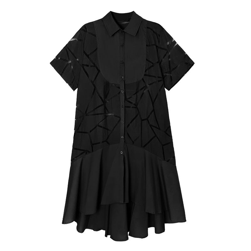 Vintage Summer Short Sleeves Irregular Long Shirts Dresses-Dresses-Black-One Size-Free Shipping at meselling99