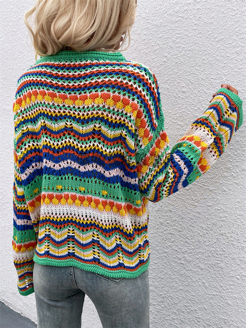Women Knitting Rainbow Fall Sweaters-Sweaters-Free Shipping at meselling99