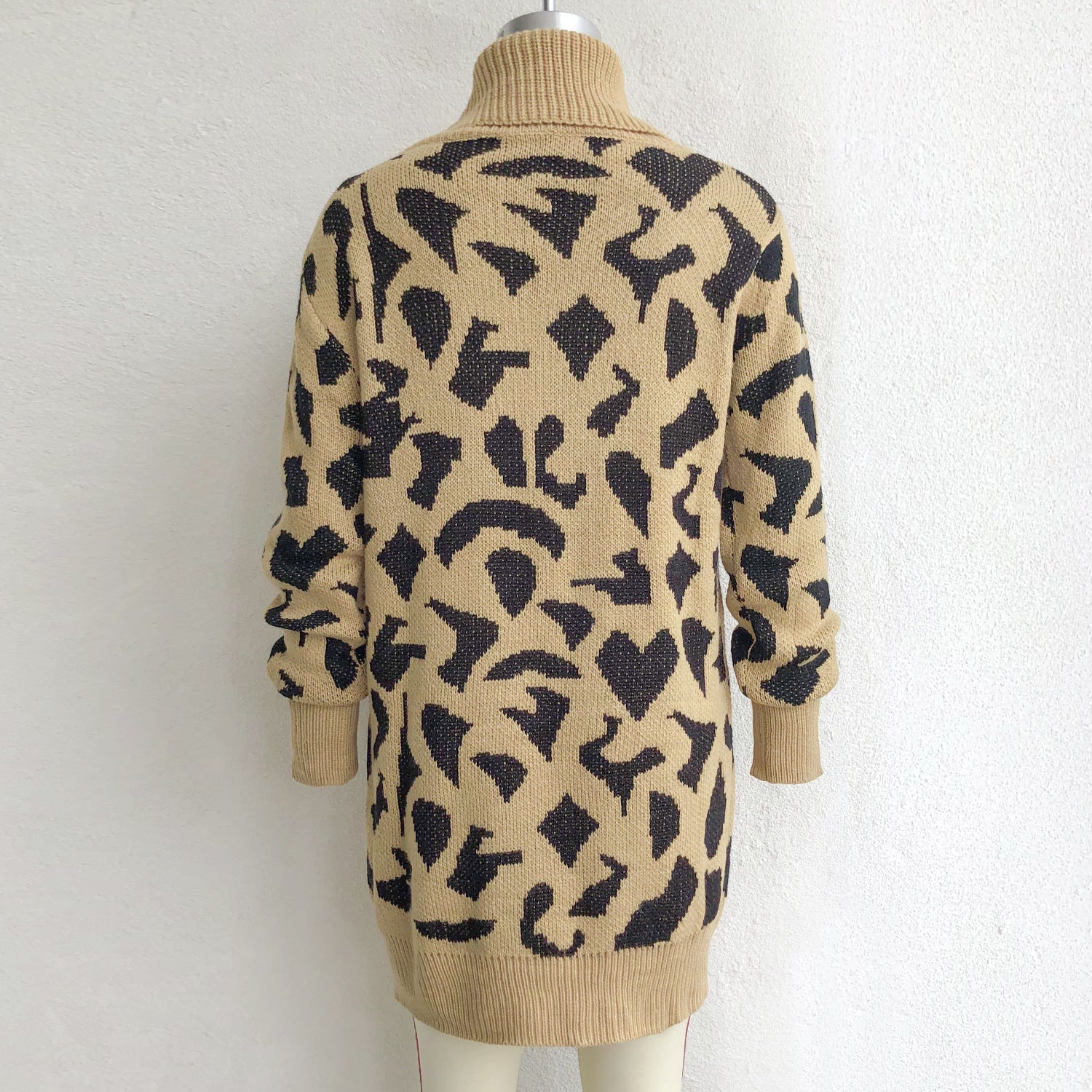 Leopard Turtleneck Knitted Sweater Dresses for Women-Dresses-Free Shipping at meselling99