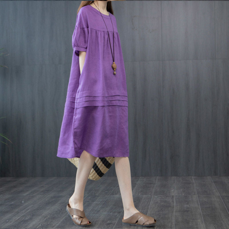 Leisure Linen Summer Plus Sizes A Line Midi Dresses-Dresses-Purple-M-Free Shipping at meselling99