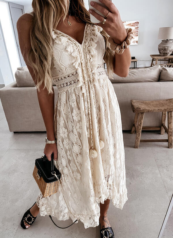 Summer Lace V Neck Sexy Midi Dresses-Maxi Dresses-Free Shipping at meselling99