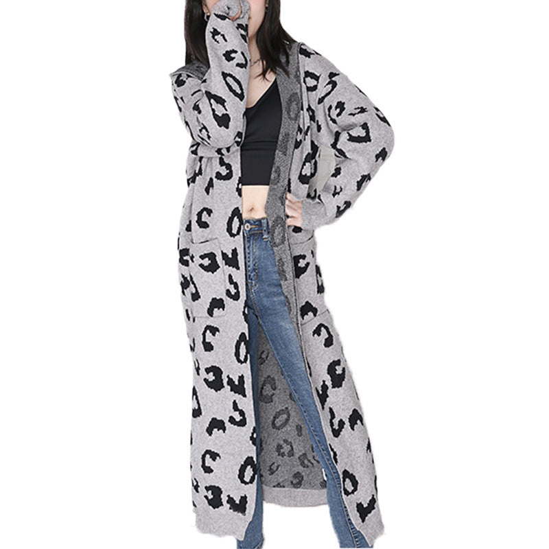 New Leopard Casual Knitted Cardigan Overcoats-Women Overcoat-Free Shipping at meselling99