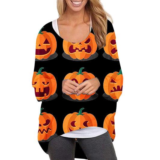 Women Halloween Pumpkin Print Long Sleeves Tops-For Halloween-Pumpkin-S-Free Shipping at meselling99