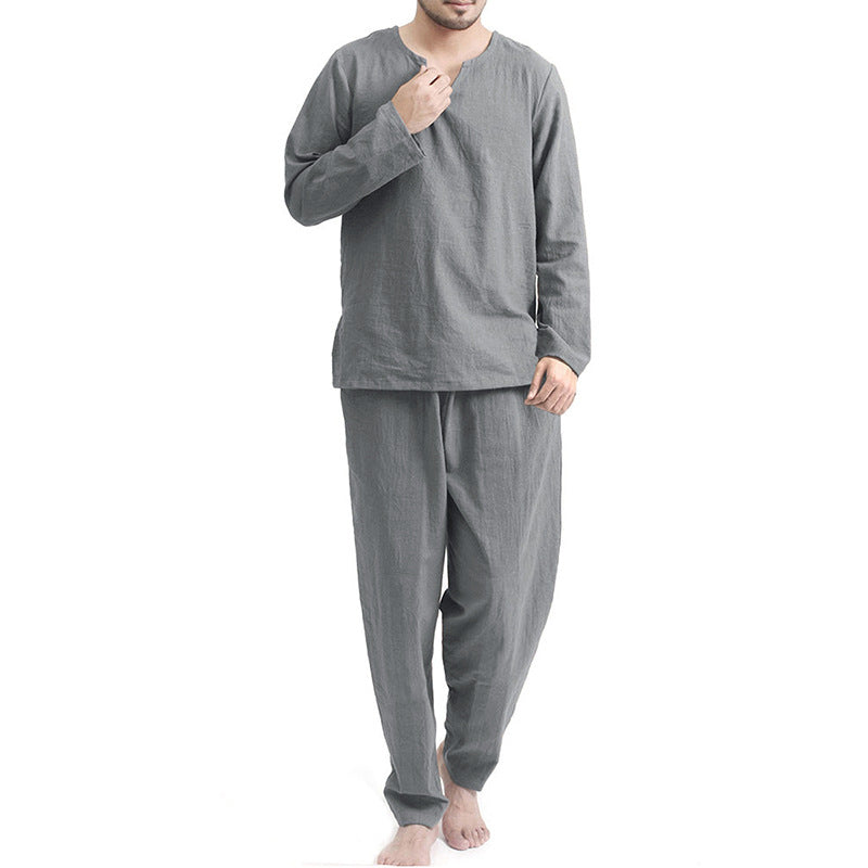 Casual Long Sleeves Loose Men's Fall Sleepwear-Men Sleepwear-Gray-M-Free Shipping at meselling99