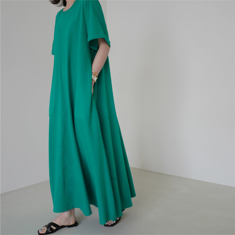 Casual Simple Design Plus Sizes Short Sleeves Long Dresses-Dresses-Green-S-Free Shipping at meselling99