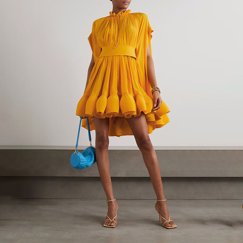 Luxury Designed Ruffled Short Dresses-Dresses-Yellow-S-Free Shipping at meselling99