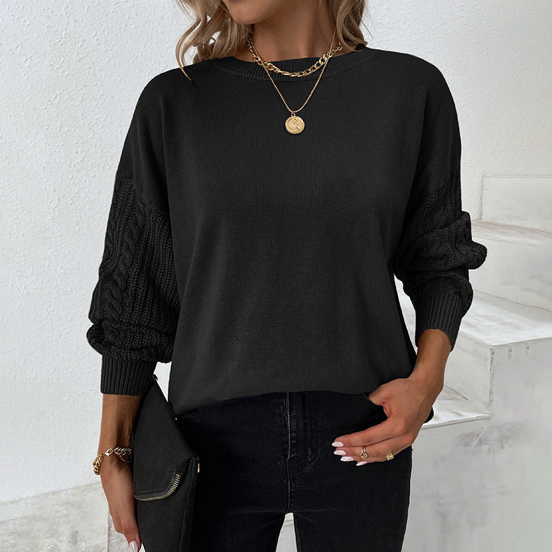 Fashion Round Neck Twist Knitted Pullover Sweaters-Shirts & Tops-Black-S-Free Shipping at meselling99