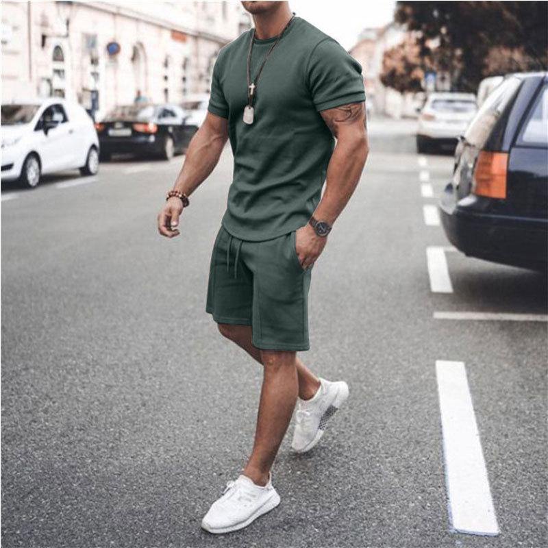 Men's Short Sleeves T-shirts&Pants Suits-Men Suits-Green-S-Free Shipping at meselling99