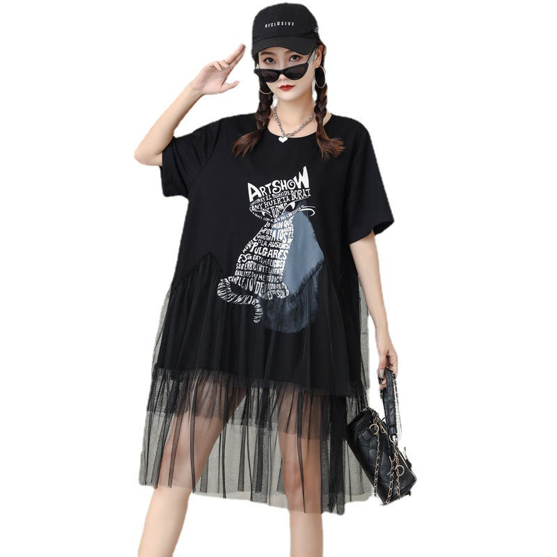 Cat Designed Tulle Loose Summer Black Midi Dresses-Dresses-Black-One Size-Free Shipping at meselling99