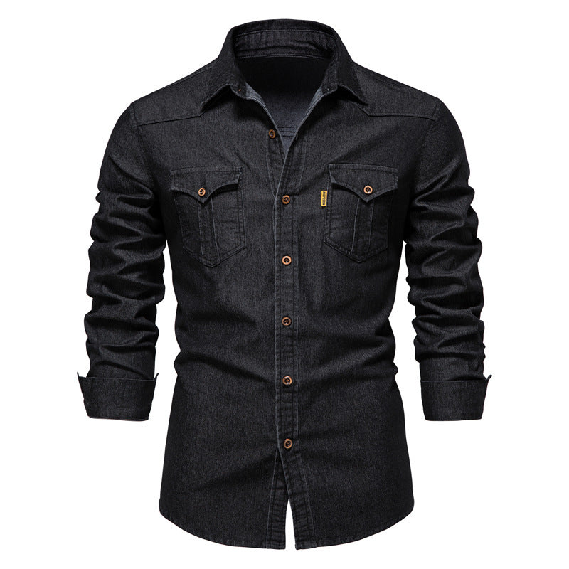 Casual Denim Long Sleeves Shirts for Men-Shirts & Tops-Black-S-Free Shipping at meselling99