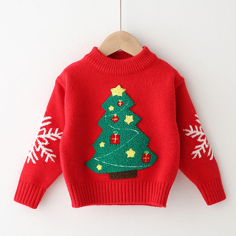 Christmas Tree Design Pullover Sweaters for Kids-Shirts & Tops-Red-90cm-Free Shipping at meselling99