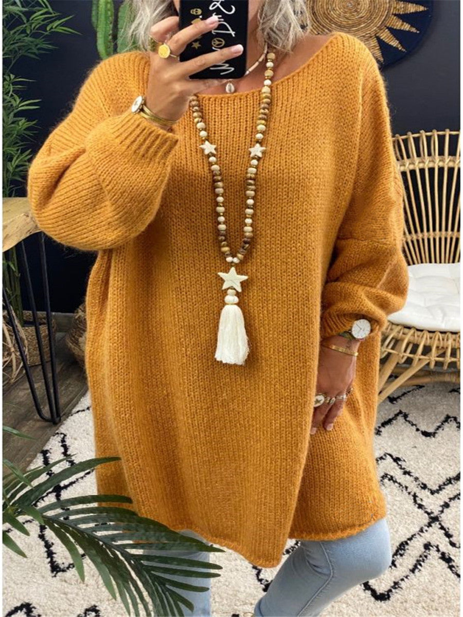 Casual Women Round Neck Knitted Loose Sweaters-Women Sweaters-Orange-S-Free Shipping at meselling99
