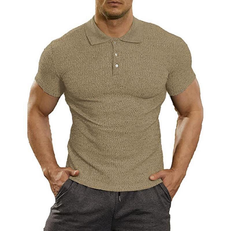 Khaki Summer Knitted Polo T Shirts for Men-Shirts & Tops-Khaki-S-Free Shipping at meselling99