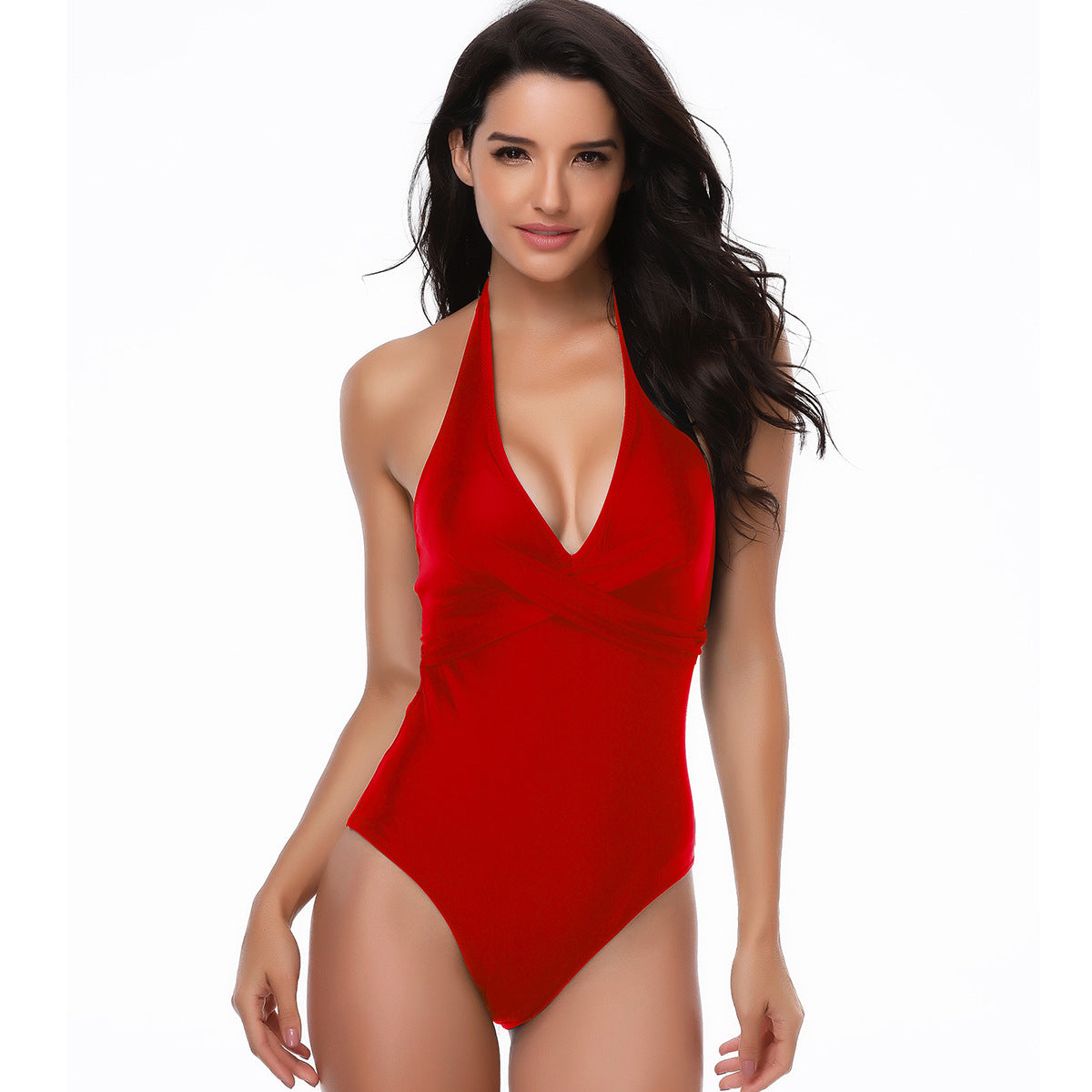 Sexy Halter Drawstring One Piece Women Swimsuit-Swimwear-Red-S-Free Shipping at meselling99