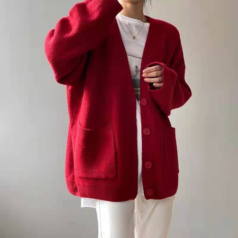 Casual Winter Women Knitted Cardigan Sweaters-Shirts & Tops-Red-One Size-Free Shipping at meselling99