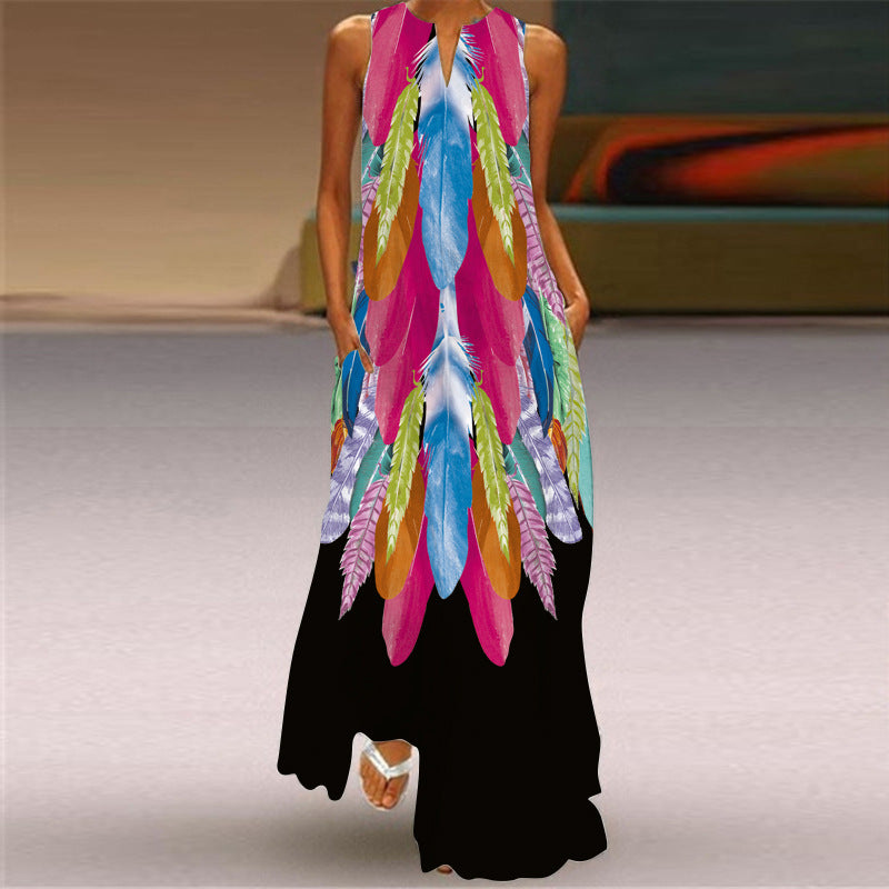 Summer V Neck Sleeveless Bohemian Dresses-Dresses-VLCQ-60-S-Free Shipping at meselling99