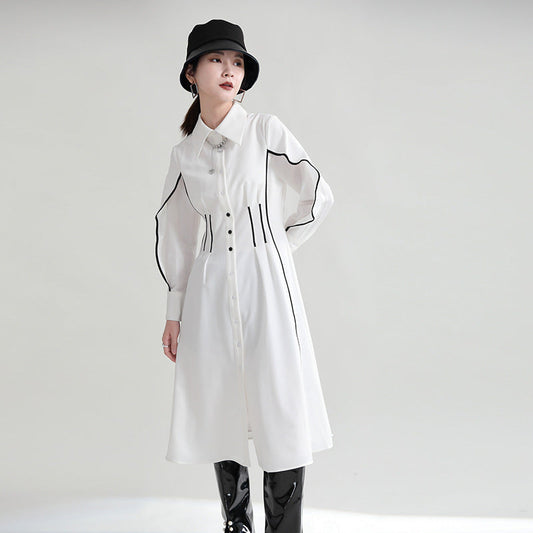 Elegant Ruffled Long Sleeves Midi Dresses-Dresses-White-S-Free Shipping at meselling99