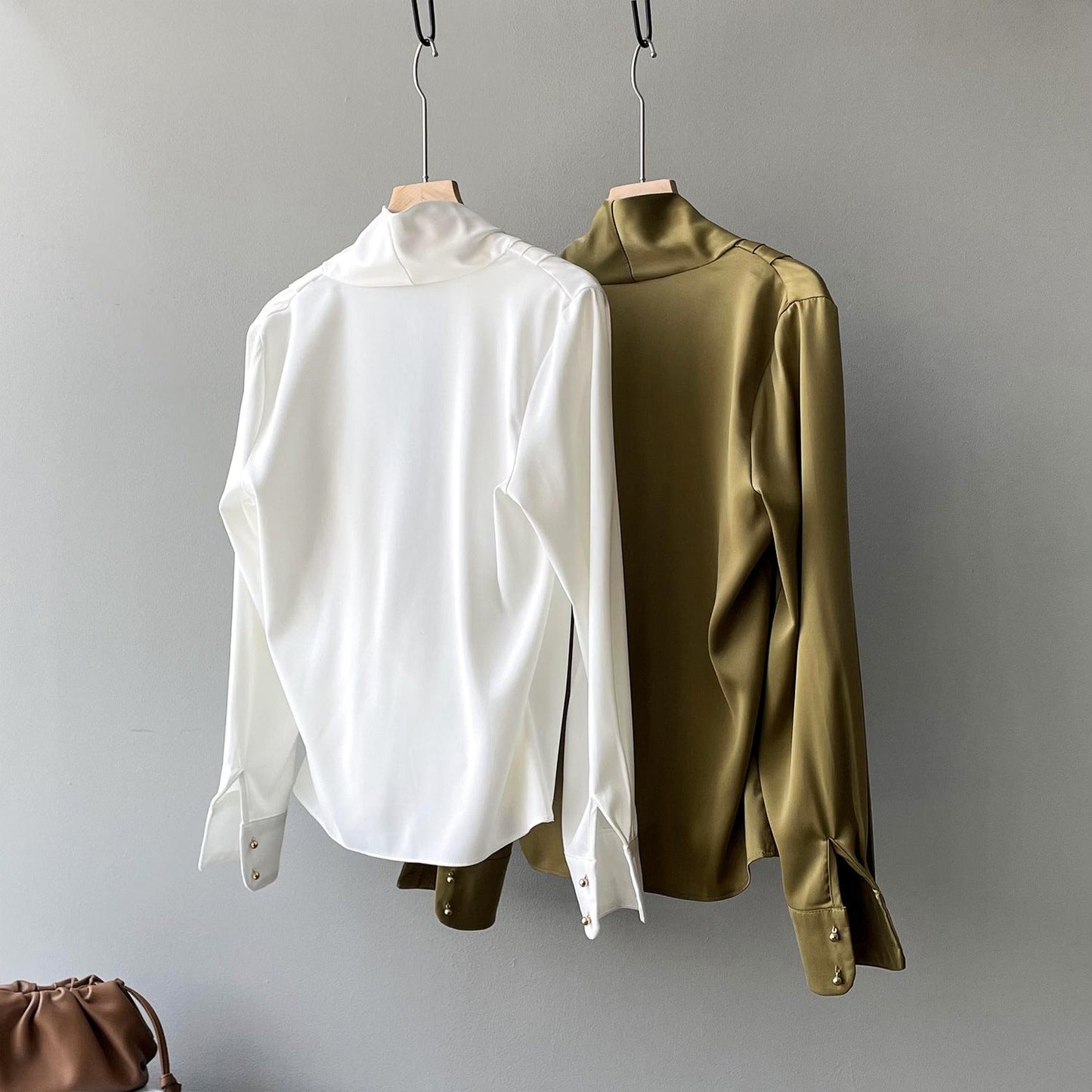 Elegant Satin Long Sleeves Office Lady Shirts-Shirts & Tops-Free Shipping at meselling99
