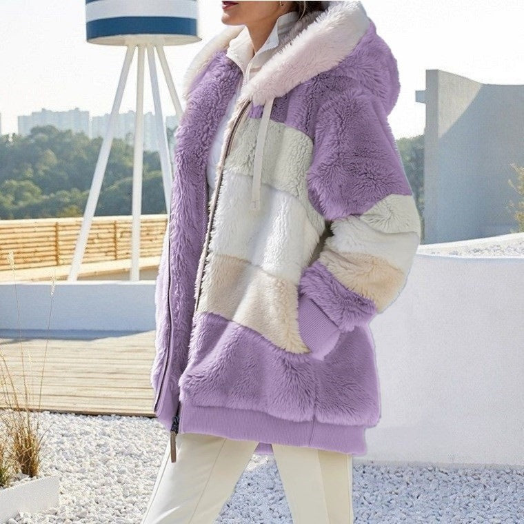 Winter Velvet Zipper Hoodies Overcoat for Women-Purple-S-Free Shipping at meselling99