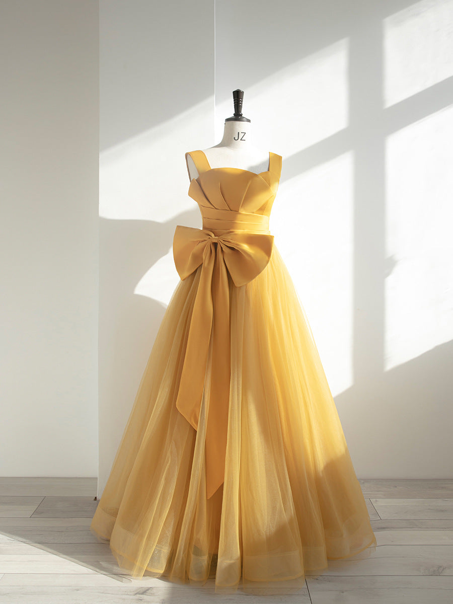 Elegant Long Prom Dresses with Bow-Dresses-Yellow-S-Free Shipping at meselling99