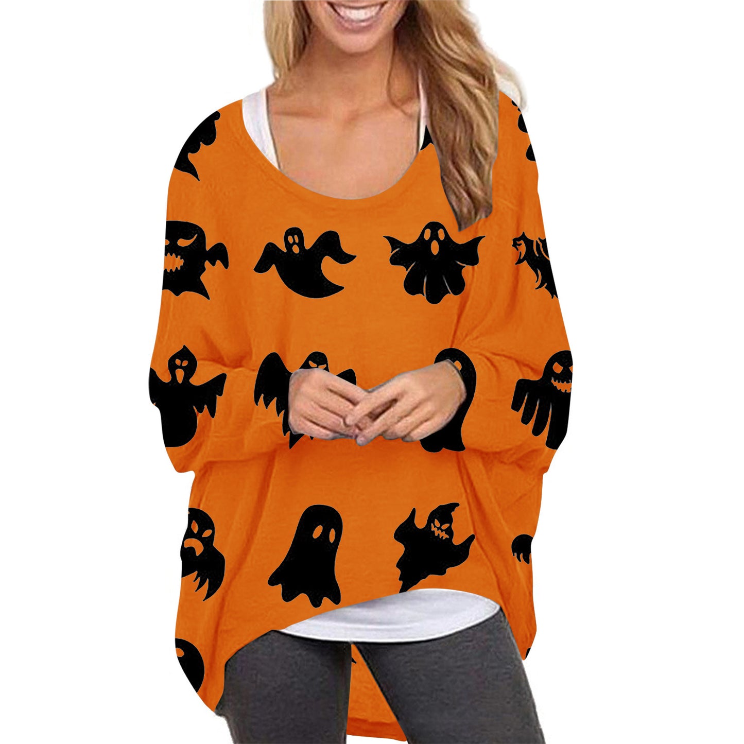 Women Halloween Pumpkin Print Long Sleeves Tops-For Halloween-Spirit-S-Free Shipping at meselling99