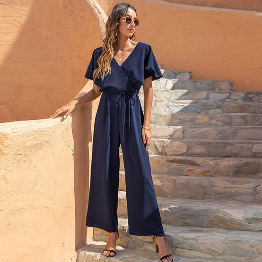 Fashion Women V-neck Casual High Waist Loose Summer Jumpsuits--Free Shipping at meselling99