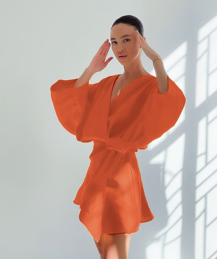 Designed Cotton Linen Irregular Mini Dresses-Dresses-Free Shipping at meselling99