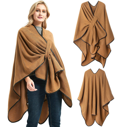 Casual Brown Shawl With Buckle Design for Women-Shawls-Brown-150cm-Free Shipping at meselling99