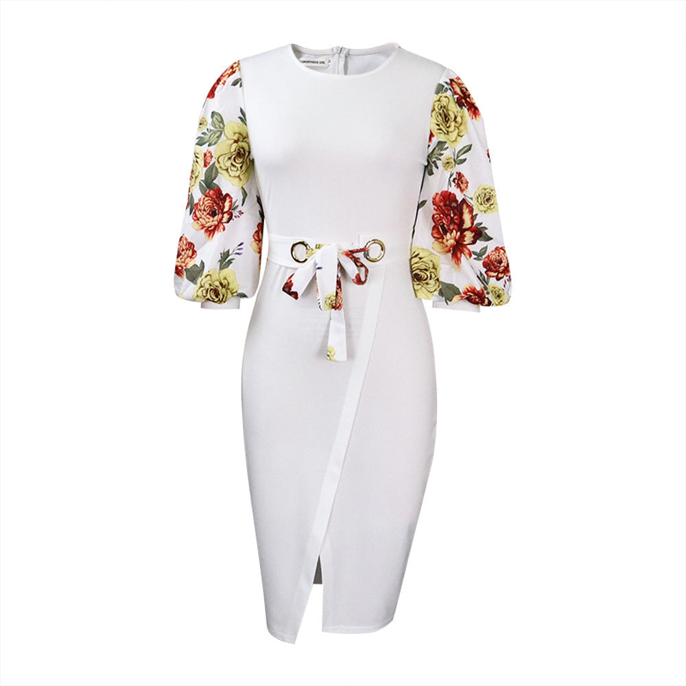 Classy Floral Print Plus Sizes Dresses for Women-Dresses-White-S-Free Shipping at meselling99