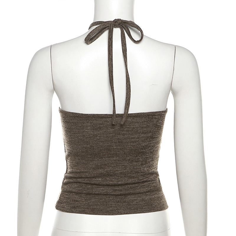 Fashion Sleeveless Brown Short Tank Tops-Shirts & Tops-Free Shipping at meselling99