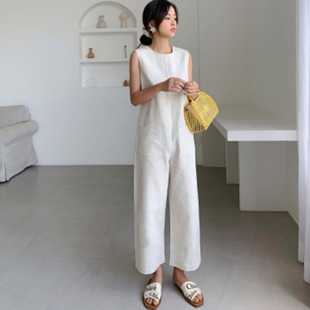Chic Summer Linen Casual Jumpsuits-Ivory-One Size-Free Shipping at meselling99