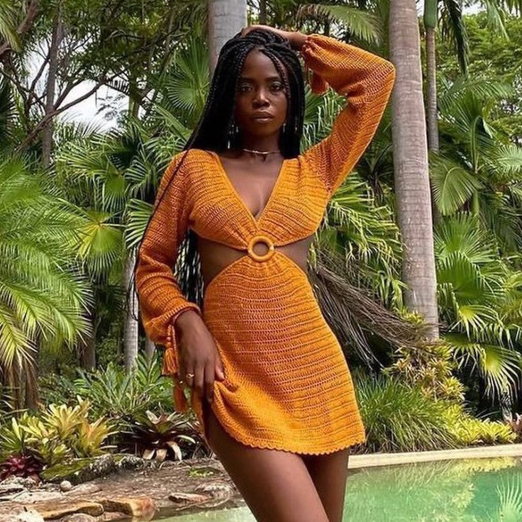 Sexy Fashion Summer Beach Short Knitted Dresses-Dresses-Orange-S-Free Shipping at meselling99