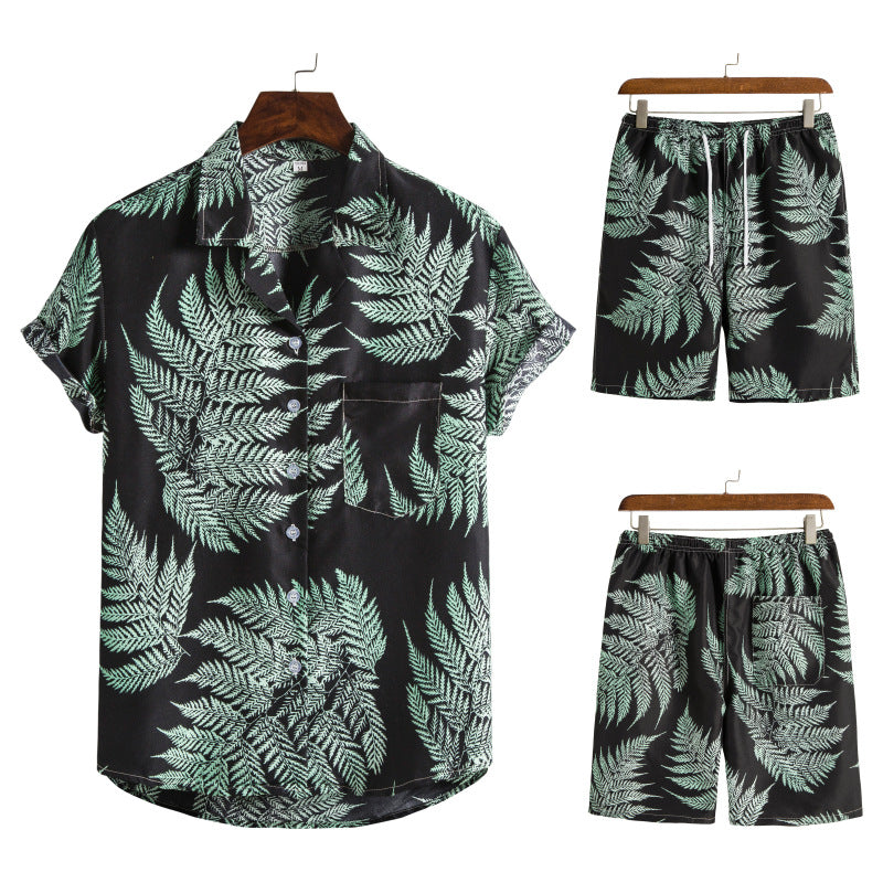 Summer Hawaii Floral Men‘s Beach Sets-Suits-TZ04-Green-M-Free Shipping at meselling99