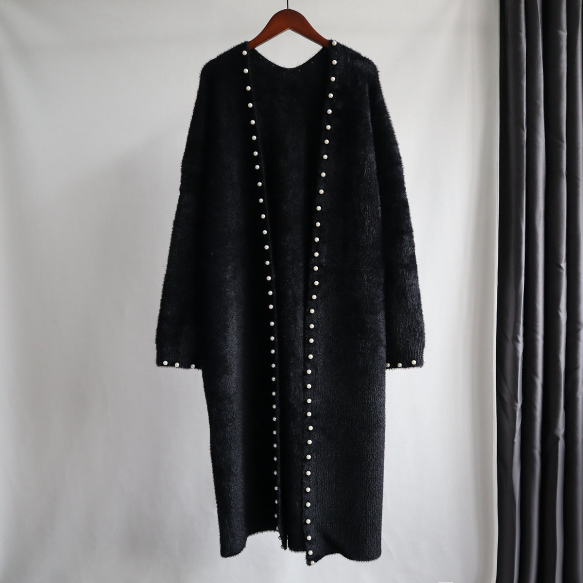 Leisure Mink Wool Winter Long Overcoat for Women-Outerwear-Black-One Size-Free Shipping at meselling99