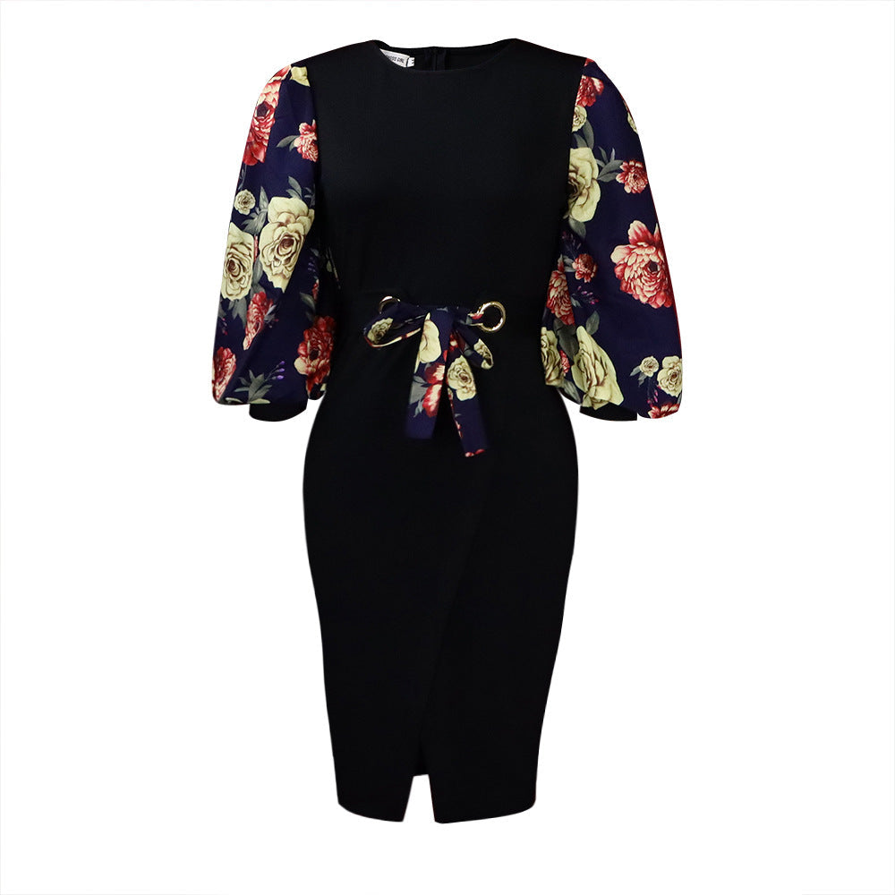 Classy Floral Print Plus Sizes Dresses for Women-Dresses-Black-S-Free Shipping at meselling99