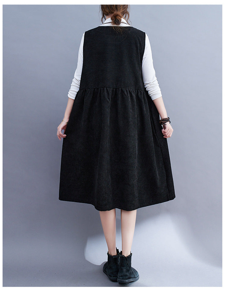 Vintage Corduroy Plus Sizes Fall Long Vest Dresses-Dresses-Free Shipping at meselling99