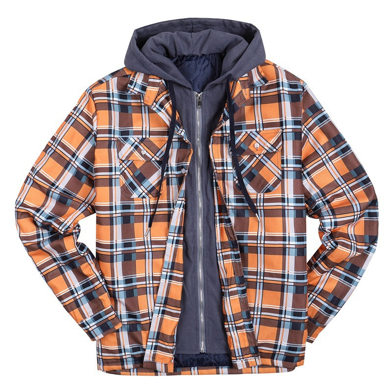Plaid Winter Hoodies Jacket Outerwear for Men-Outerwear-Orange-S-Free Shipping at meselling99