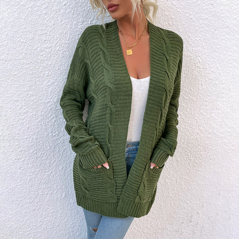 Fashion Twist Knitted Cardigan Coats-Shirts & Tops-Army Green-S-Free Shipping at meselling99