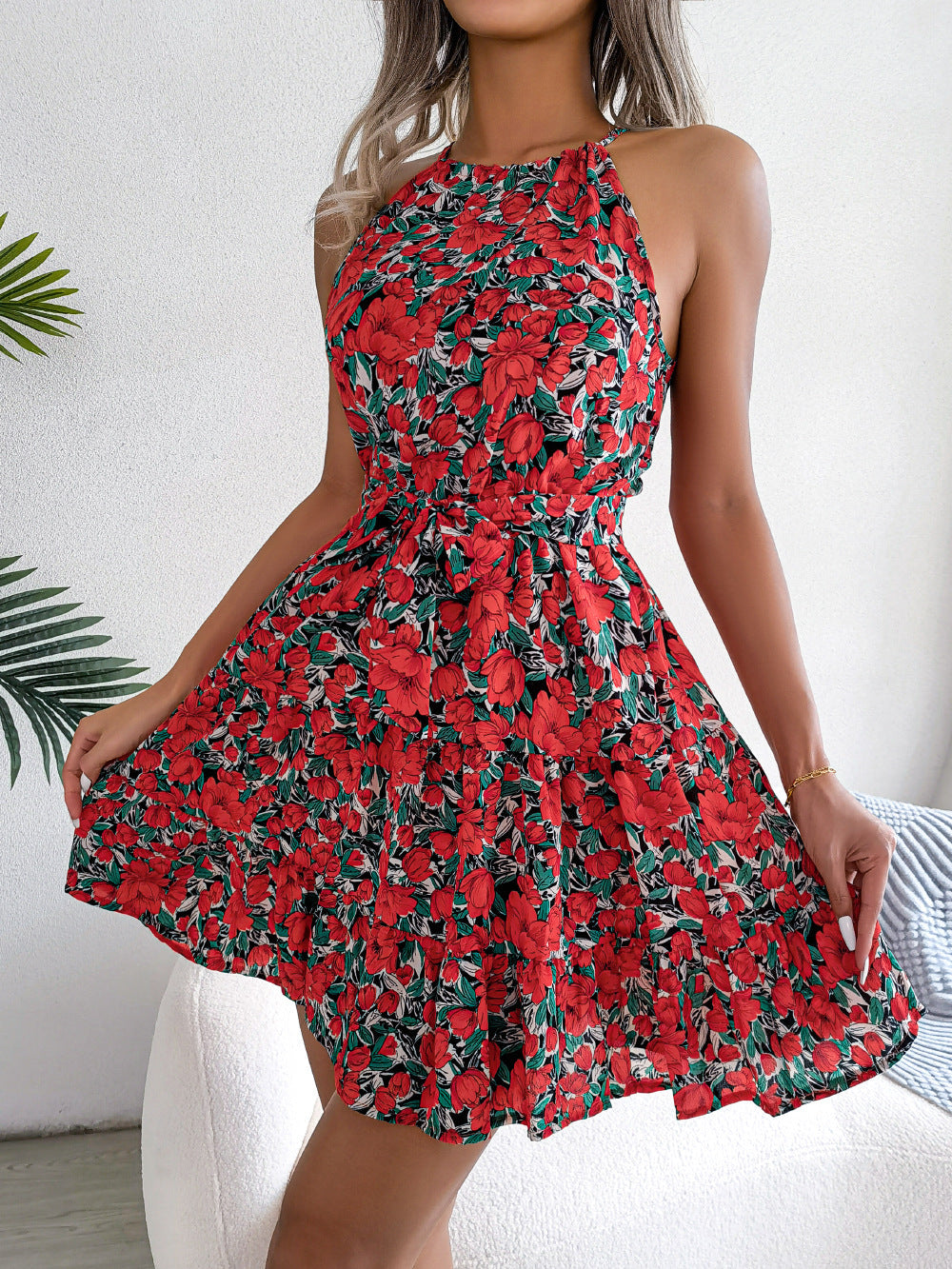 Summer Casual Ruffled Short Dresses for Holiday-Dresses-Red-S-Free Shipping at meselling99
