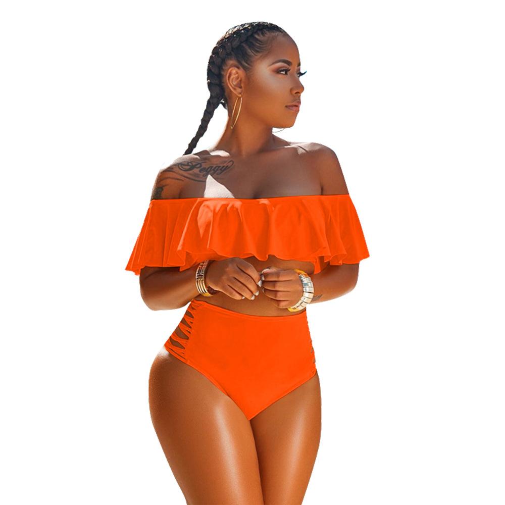 Sexy Off The Shoulder Bikini Swimwear-Orange-S-Free Shipping at meselling99