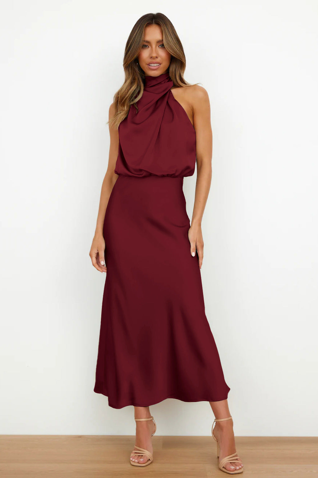 Sexy Halter Women Evening Party Dresses-Dresses-Wine Red-S-Free Shipping at meselling99