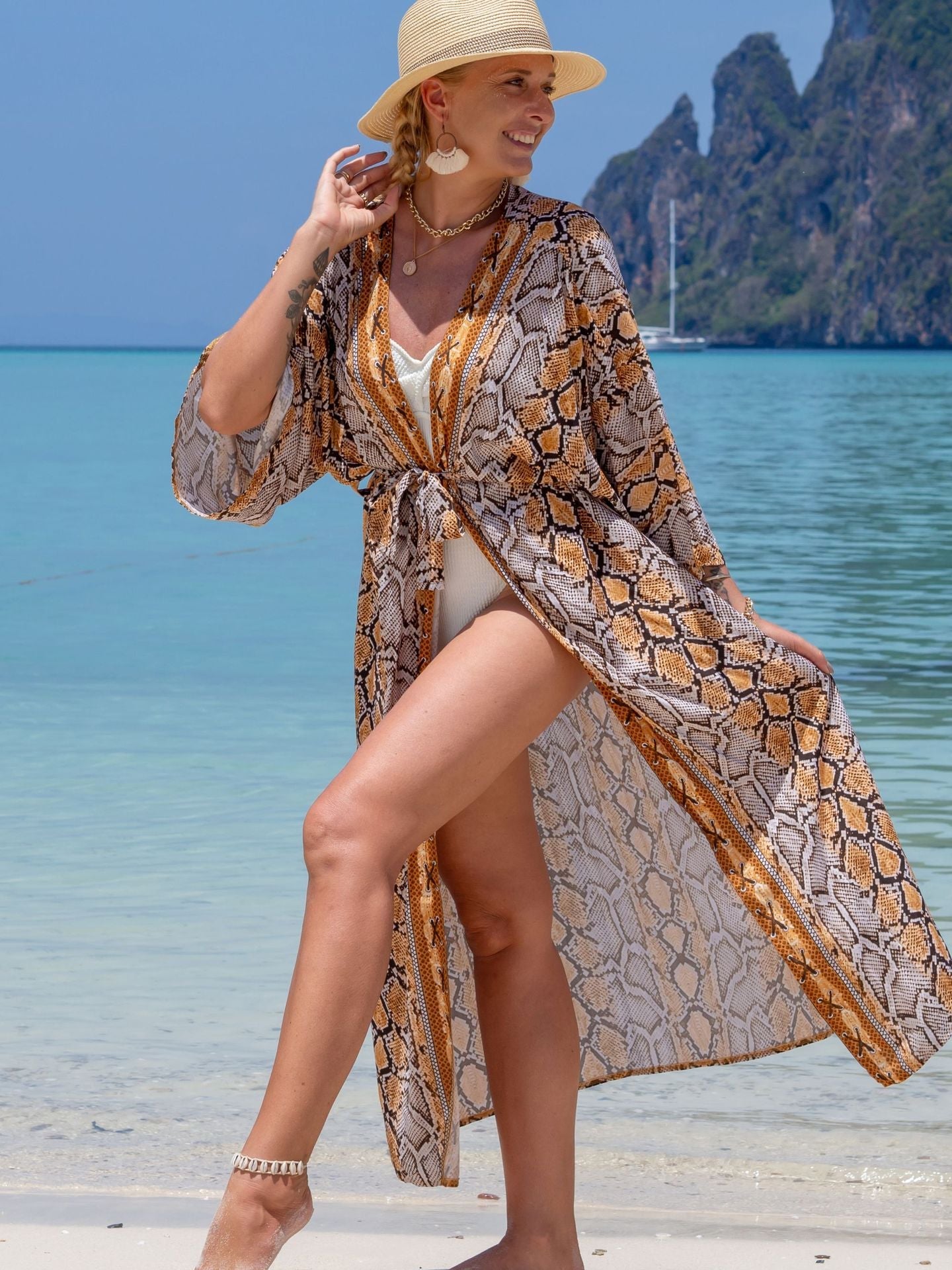 Fashion Floral Print Summer Kimono Beachwear Cover Ups-Snake-One Size-Free Shipping at meselling99