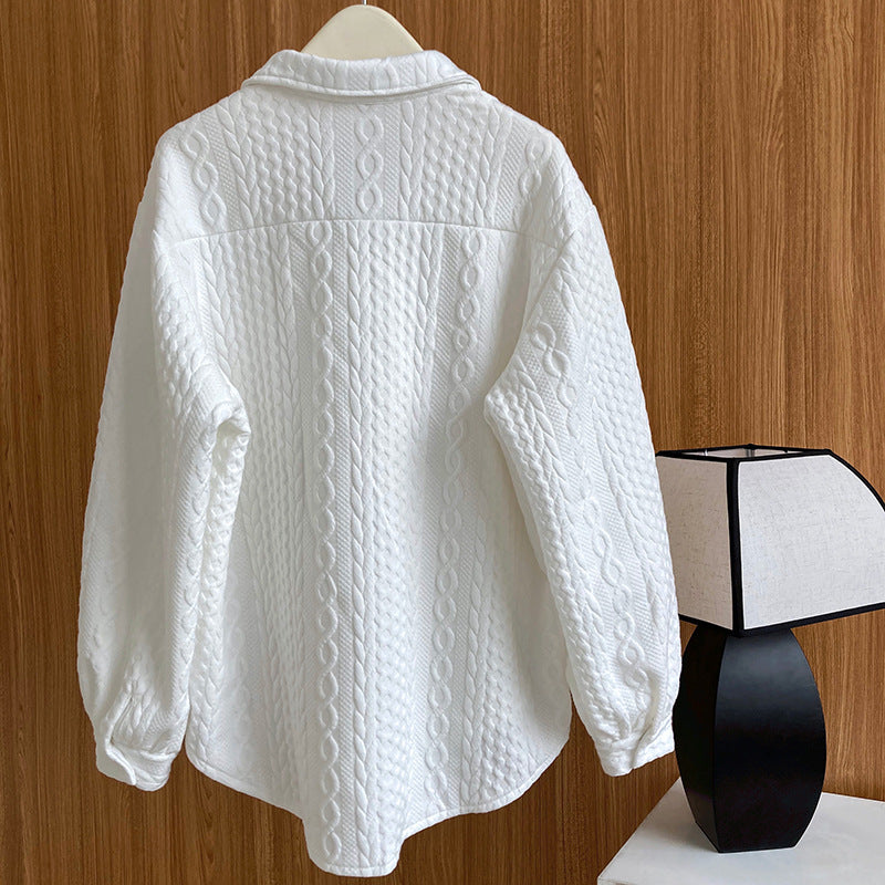 Soft Embossing Flowers Fall Long Sleeves Shirts-Outerwear-Free Shipping at meselling99
